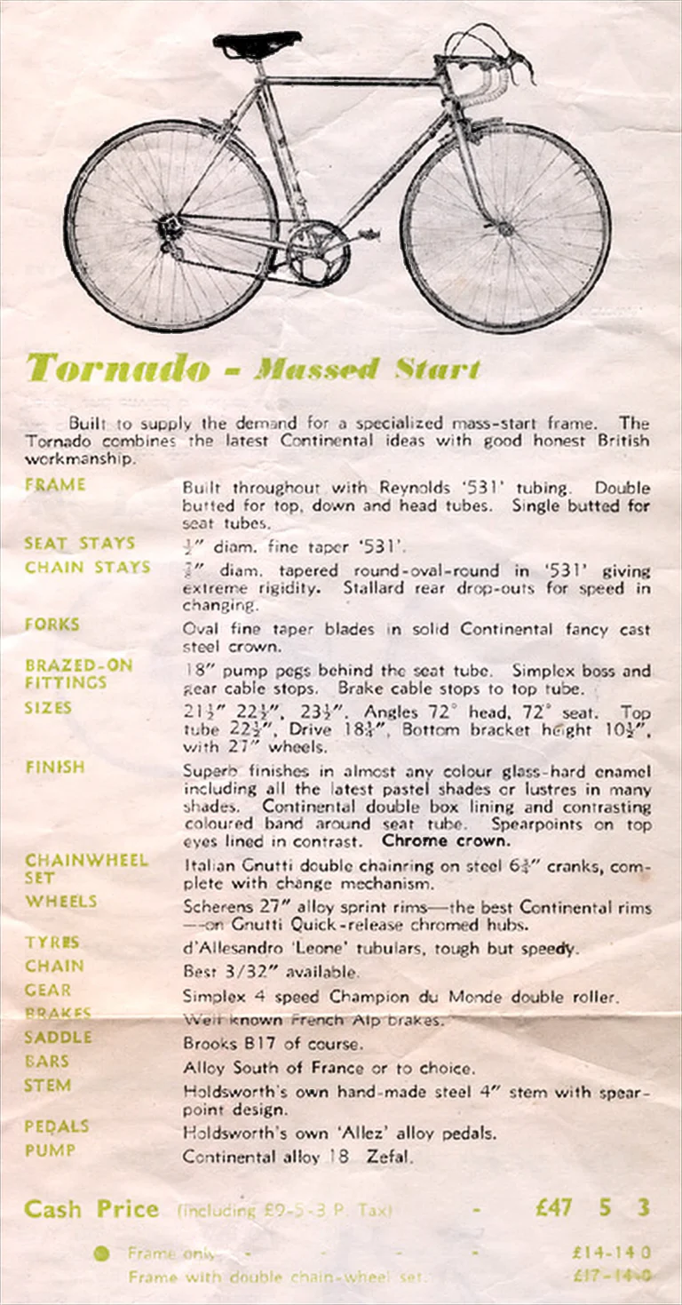 Holdsworth 1951 Catalog — La Quelda, La Variable, the Cyclone Frames, Sirocco, Tornado, Typhoon and the Tricycle Conversion Set — page 9 of 11