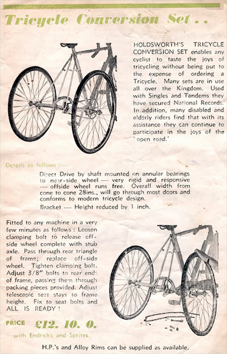 Holdsworth 1951 Catalog — La Quelda, La Variable, the Cyclone Frames, Sirocco, Tornado, Typhoon and the Tricycle Conversion Set — page 10 of 11