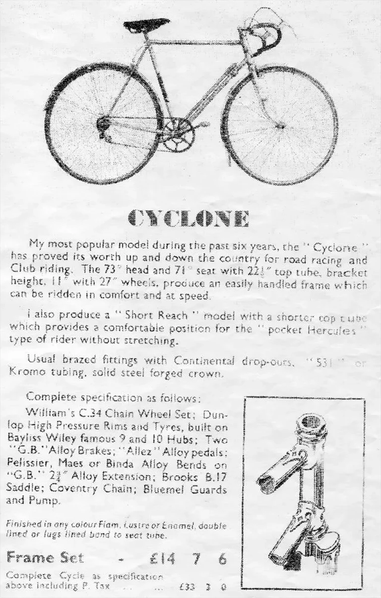 Holdsworth 1953 Catalog — Cyclone, La Quelda, Hurricane, Tornado, Typhoon, Whirlwind, Zephyr and Roi de Velo — page 2 of 11