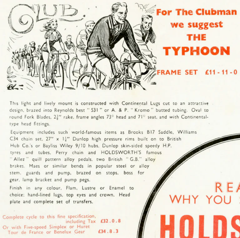 Holdsworth 1958 Catalog — The Mark of Quality: the Typhoon, Cyclone, Monsoon, Zephyr, Hurricane, Whirlwind and the Tricycle Conversion Set — page 3 of 11