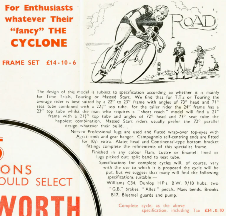 Holdsworth 1958 Catalog — The Mark of Quality: the Typhoon, Cyclone, Monsoon, Zephyr, Hurricane, Whirlwind and the Tricycle Conversion Set — page 4 of 11
