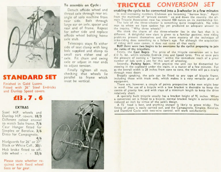 Holdsworth 1958 Catalog — The Mark of Quality: the Typhoon, Cyclone, Monsoon, Zephyr, Hurricane, Whirlwind and the Tricycle Conversion Set — page 9 of 11