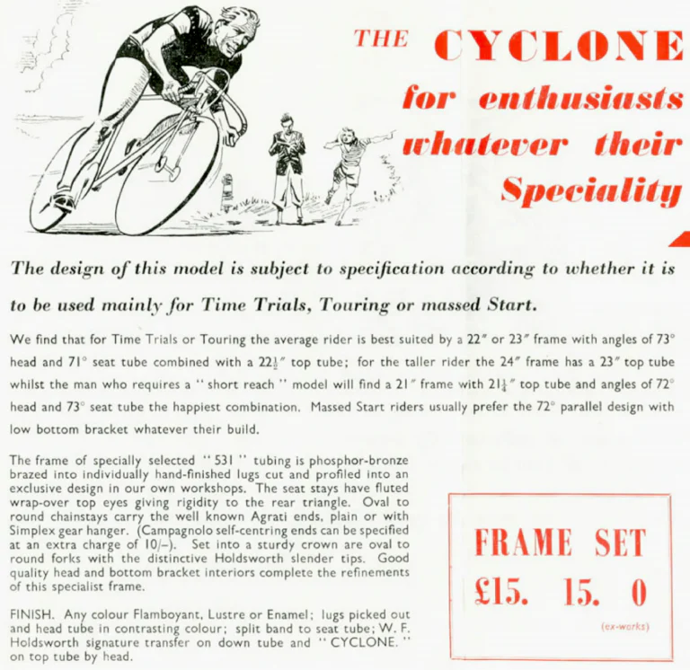 Holdsworth 1959 Catalog — The Mark of Quality: the Cyclone, Hurricane, Monsoon and Zephyr, Purely Path Frames and the Tricycle Conversion Set — page 3 of 8