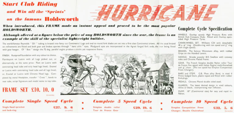 Holdsworth 1959 Catalog — The Mark of Quality: the Cyclone, Hurricane, Monsoon and Zephyr, Purely Path Frames and the Tricycle Conversion Set — page 4 of 8