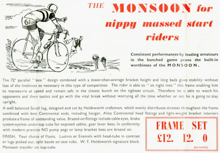 Holdsworth 1959 Catalog — The Mark of Quality: the Cyclone, Hurricane, Monsoon and Zephyr, Purely Path Frames and the Tricycle Conversion Set — page 5 of 8
