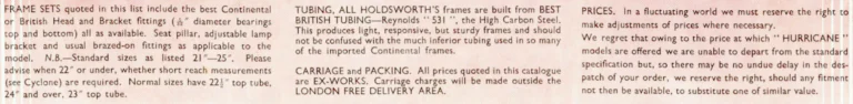 Holdsworth 1959 Catalog — The Mark of Quality: the Cyclone, Hurricane, Monsoon and Zephyr, Purely Path Frames and the Tricycle Conversion Set — page 8 of 8