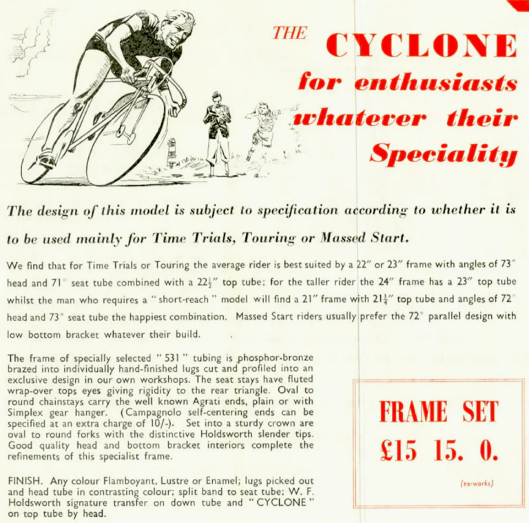 Holdsworth 1960 Catalog — The Mark of Quality: the Cyclone, Zephyr, Hurricane and Monsoon, the Tricycle Conversion Set and Extra Items to Standard — page 3 of 9