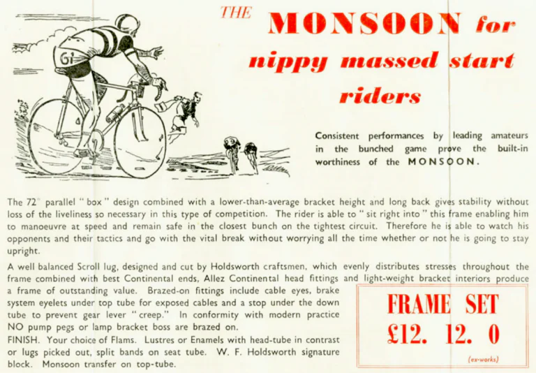 Holdsworth 1960 Catalog — The Mark of Quality: the Cyclone, Zephyr, Hurricane and Monsoon, the Tricycle Conversion Set and Extra Items to Standard — page 6 of 9