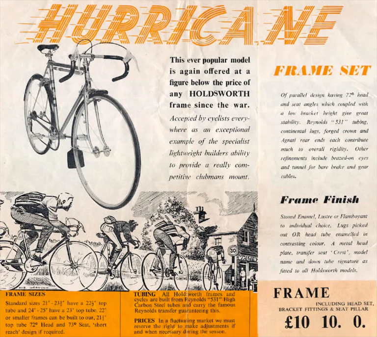 Holdsworth 1961 Catalog — Quality Frames and Cycles: the Hurricane and Golden Cycle, Cyclone, Monsoon, Zephyr and the Trike Conversion Set — page 2 of 7