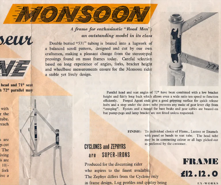 Holdsworth 1961 Catalog — Quality Frames and Cycles: the Hurricane and Golden Cycle, Cyclone, Monsoon, Zephyr and the Trike Conversion Set — page 5 of 7