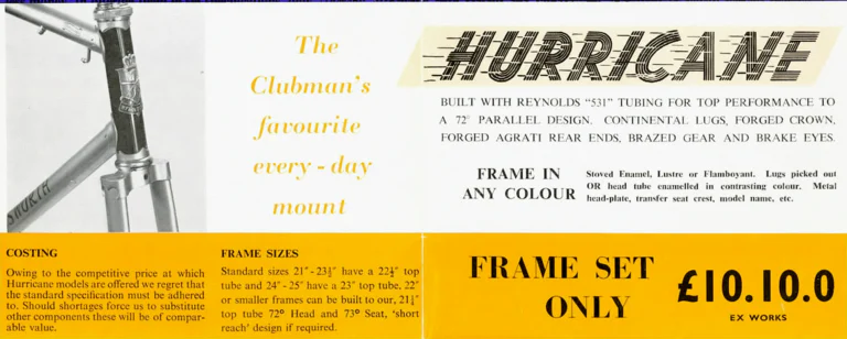 Holdsworth 1964 Catalog — Lightweight Frames and Cycles, Handbuilt by Craftsmen: the Golden Hurricane, Mistral, Monsoon and the Trike Conversion Set — page 3 of 7