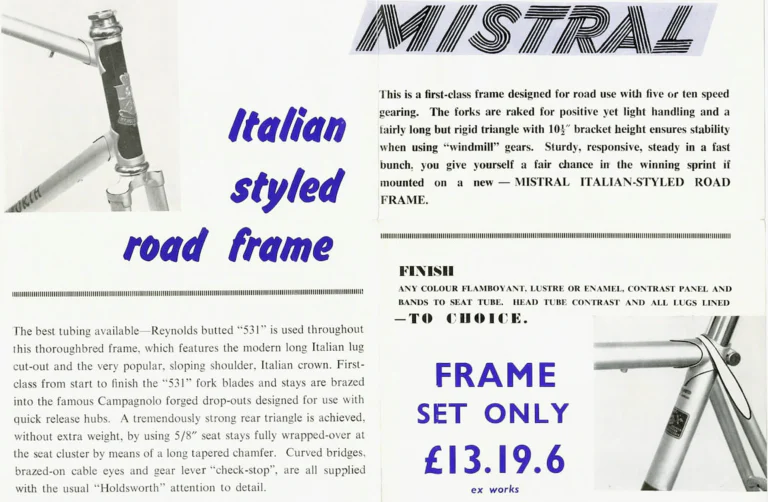 Holdsworth 1964 Catalog — Lightweight Frames and Cycles, Handbuilt by Craftsmen: the Golden Hurricane, Mistral, Monsoon and the Trike Conversion Set — page 4 of 7