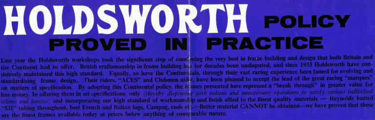 Holdsworth 1964 Catalog — Lightweight Frames and Cycles, Handbuilt by Craftsmen: the Golden Hurricane, Mistral, Monsoon and the Trike Conversion Set — page 6 of 7