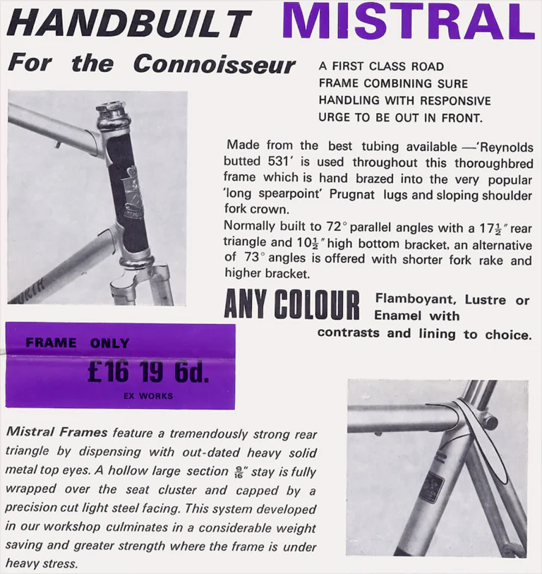 Holdsworth 1968 Catalog — Handbuilt Perfection: the Cyclone, Mistral, Super Mistral, Fastback, Continental and Typhoon — page 5 of 11