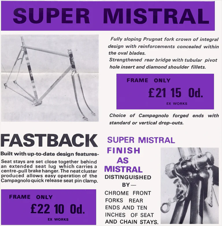 Holdsworth 1968 Catalog — Handbuilt Perfection: the Cyclone, Mistral, Super Mistral, Fastback, Continental and Typhoon — page 7 of 11