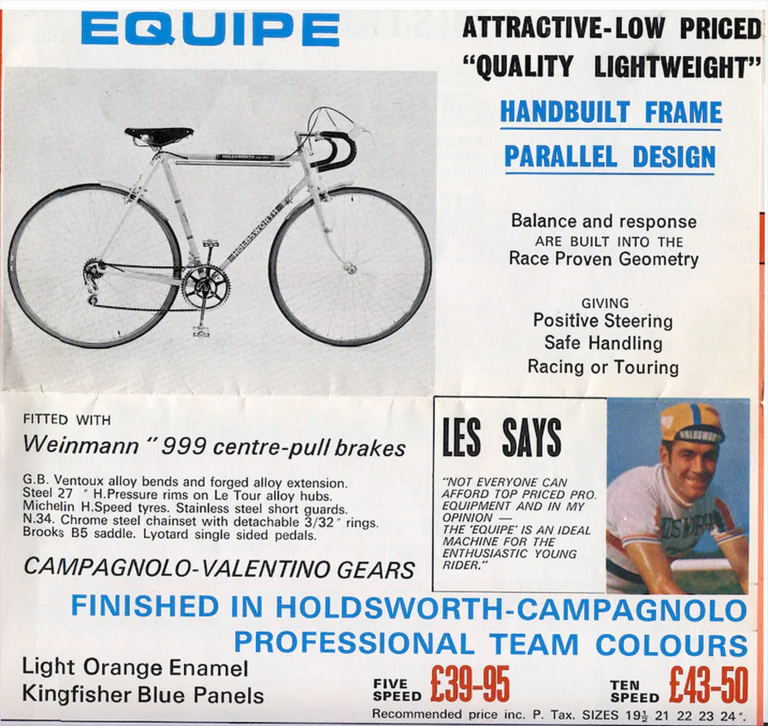 Holdsworth 1971 Catalog — Cycles and Frames: the Cyclone, Equipe, Mistral, Super Mistral, Fastback, Record and the Professional Team Models — page 3 of 9