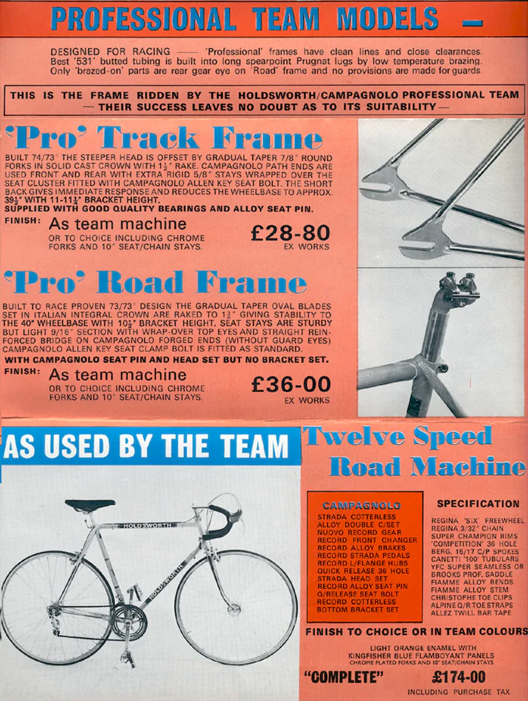 Holdsworth 1971 Catalog — Cycles and Frames: the Cyclone, Equipe, Mistral, Super Mistral, Fastback, Record and the Professional Team Models — page 6 of 9