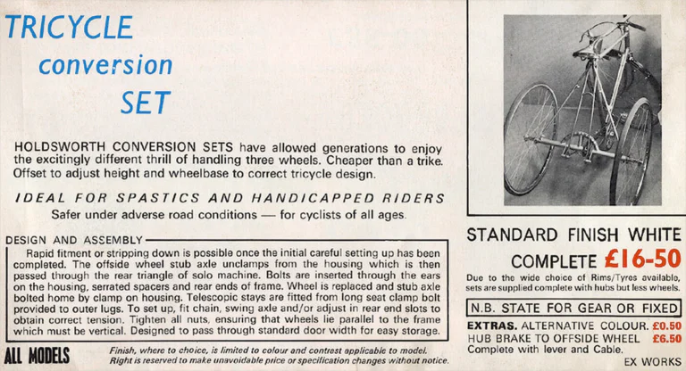 Holdsworth 1971 Catalog — Cycles and Frames: the Cyclone, Equipe, Mistral, Super Mistral, Fastback, Record and the Professional Team Models — page 8 of 9