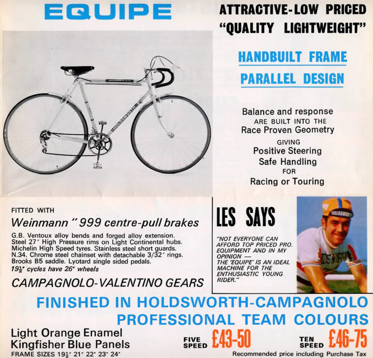 Holdsworth 1972 Catalog — Cycles and Frames: the Cyclone, Equipe, Mistral, Fastback, Record, the Twelve Speed Road Machine and the 1972 Team — page 3 of 10
