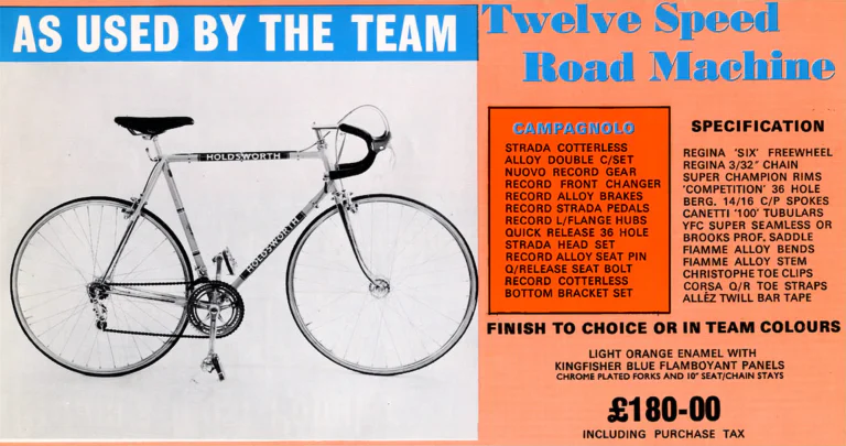 Holdsworth 1972 Catalog — Cycles and Frames: the Cyclone, Equipe, Mistral, Fastback, Record, the Twelve Speed Road Machine and the 1972 Team — page 6 of 10