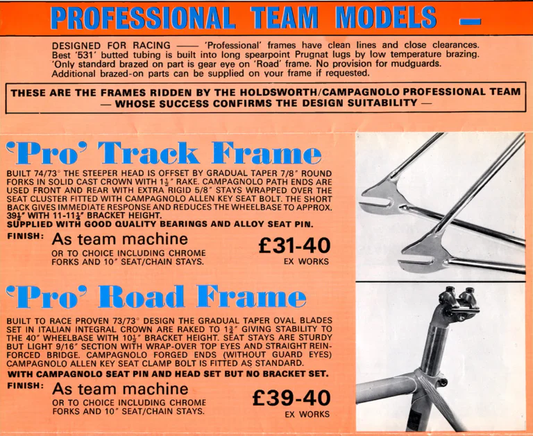 Holdsworth 1972 Catalog — Cycles and Frames: the Cyclone, Equipe, Mistral, Fastback, Record, the Twelve Speed Road Machine and the 1972 Team — page 7 of 10