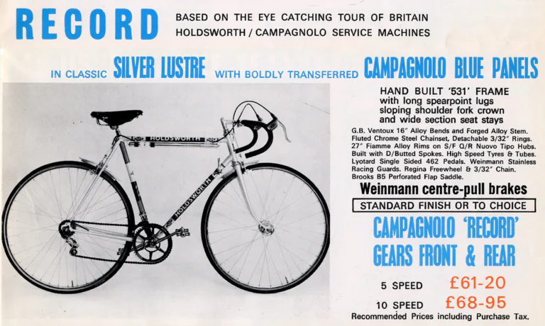 Holdsworth 1972 Catalog — Cycles and Frames: the Cyclone, Equipe, Mistral, Fastback, Record, the Twelve Speed Road Machine and the 1972 Team — page 8 of 10