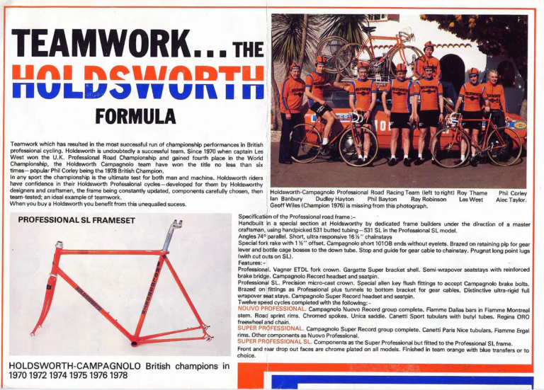 Holdsworth 1978 Catalog — Lightweight Cycles and Frames by Holdsworthy: Teamwork, the Holdsworth Formula, from the Professional SL to the Autograph 531 — page 2 of 4