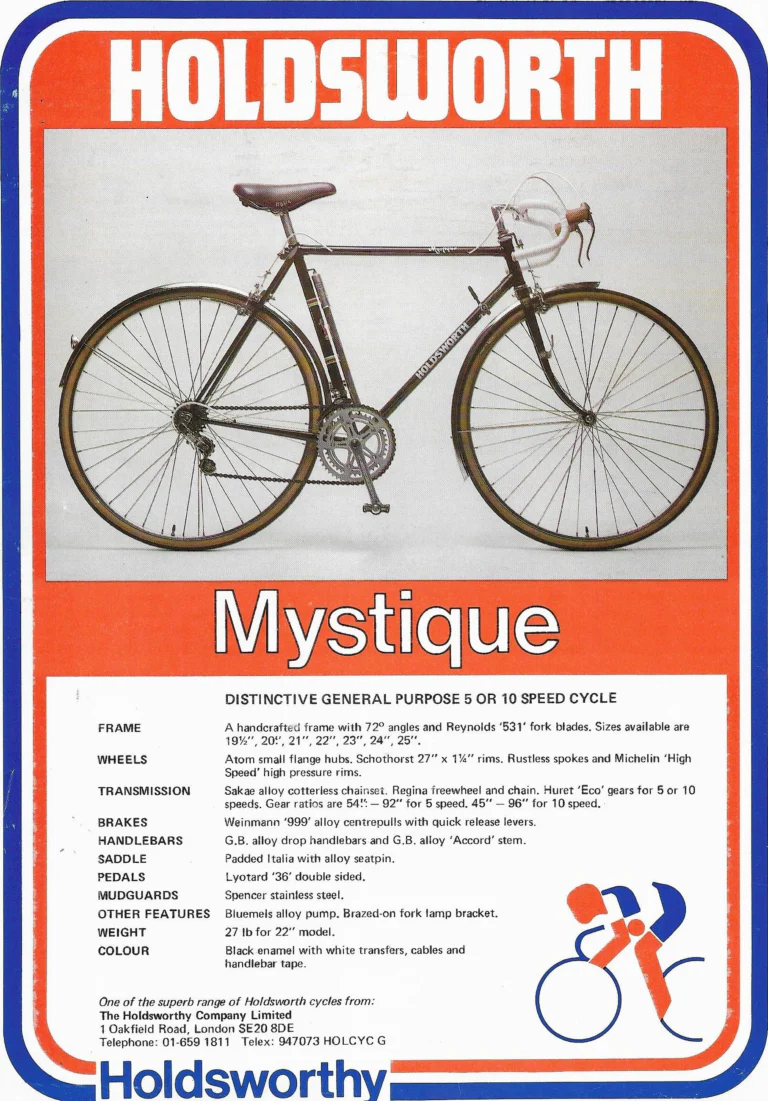 Holdsworth 1980 Sales Leaflet — The Mystique, Equipe, Mistral, Special, Professional SL and Classic, with the Price List of June 1980 — page 1 of 7