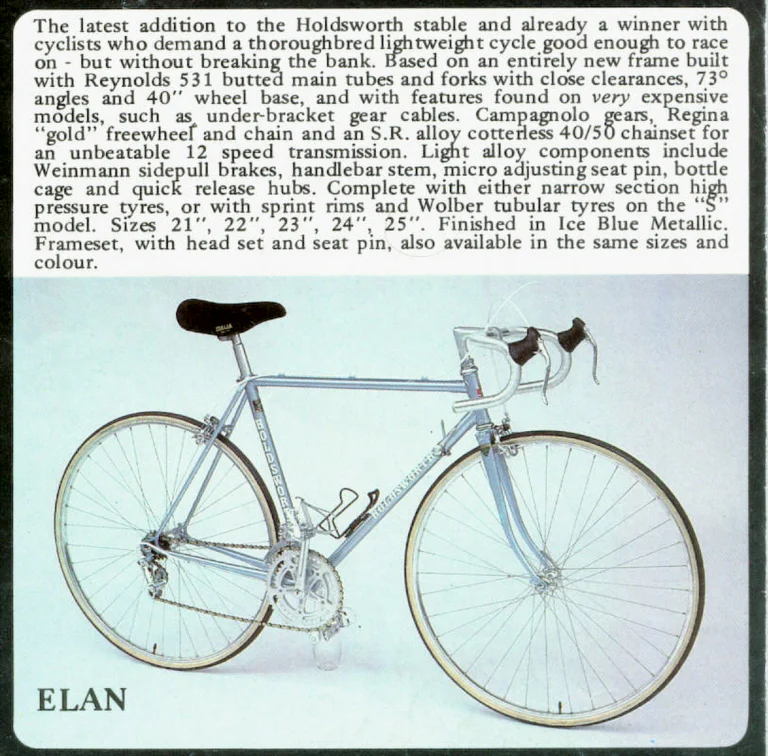 Holdsworth 1981 Catalog — Holdsworthy Fine Bicycles: the Elan, Mistral, Mystique, Special and the Professional Racing Range — page 2 of 7