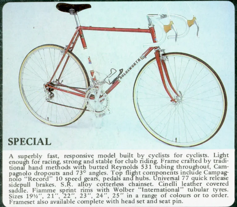 Holdsworth 1981 Catalog — Holdsworthy Fine Bicycles: the Elan, Mistral, Mystique, Special and the Professional Racing Range — page 5 of 7