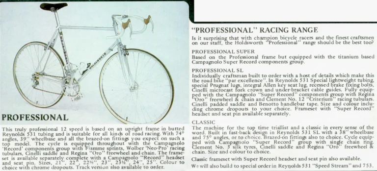 Holdsworth 1981 Catalog — Holdsworthy Fine Bicycles: the Elan, Mistral, Mystique, Special and the Professional Racing Range — page 6 of 7