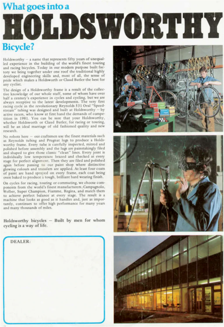 Holdsworth 1981 Catalog — Holdsworthy Fine Bicycles: the Elan, Mistral, Mystique, Special and the Professional Racing Range — page 7 of 7