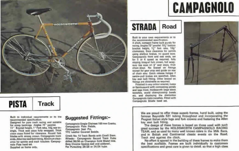Holdsworth Shop Catalog (Undated) — W. F. Holdsworth Ltd. Cycle Racing Frames: the Professional, Italia, Competizione, Pista, Strada and Cronometro — page 3 of 4