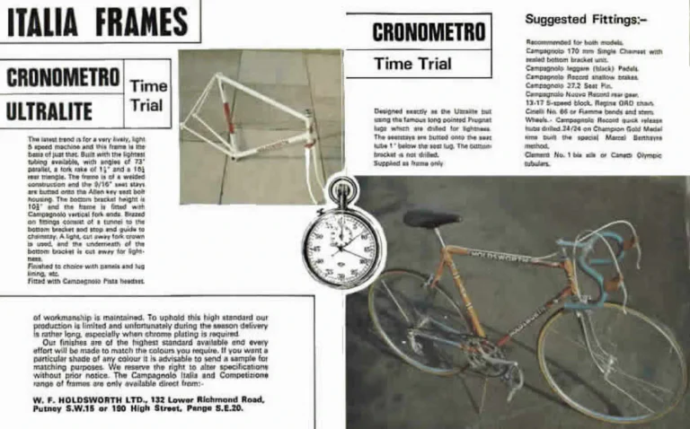 Holdsworth Shop Catalog (Undated) — W. F. Holdsworth Ltd. Cycle Racing Frames: the Professional, Italia, Competizione, Pista, Strada and Cronometro — page 4 of 4