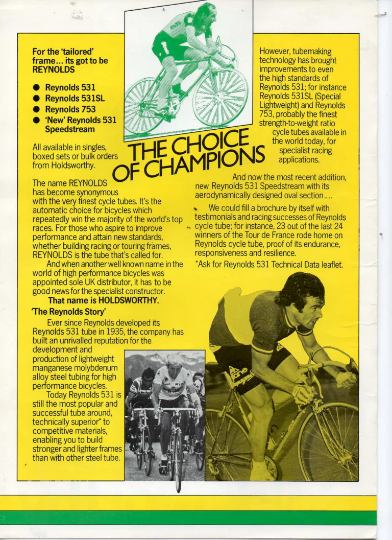Reynolds 1981 Tube Set Catalog — Holdsworthy's Made to Measure Reynolds 531, 531SL, 753 and New Speedstream Tube Sets, with the Transfers Chart and Agents — page 2 of 8