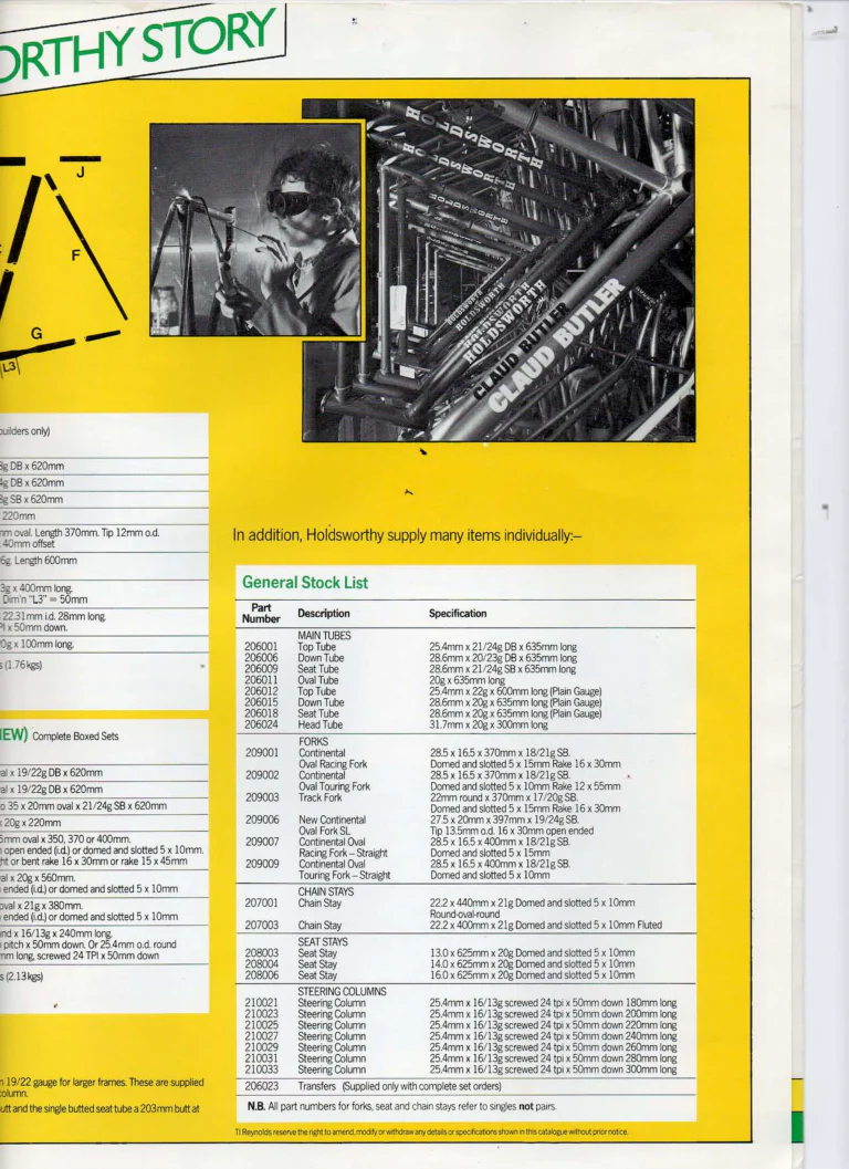 Reynolds 1981 Tube Set Catalog — Holdsworthy's Made to Measure Reynolds 531, 531SL, 753 and New Speedstream Tube Sets, with the Transfers Chart and Agents — page 4 of 8