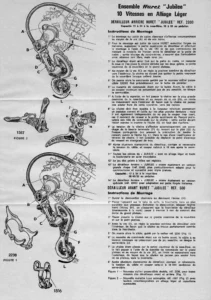 The French side of Huret's fitting instructions for the "Jubilee" 10-speed set in light alloy, with numbered instructions for the 2200 rear derailleur and the 500 front derailleur beside drawings of the parts.