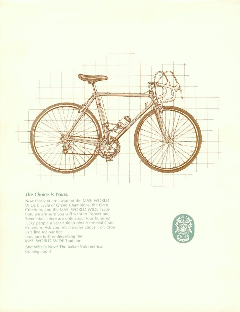 Masi World Wide Brochure — The Tradition, the Gran Criterium, the 3/V Volumetrica and the Nuova Strada (Pen Drawings, High Country Imports) — page 2 of 8