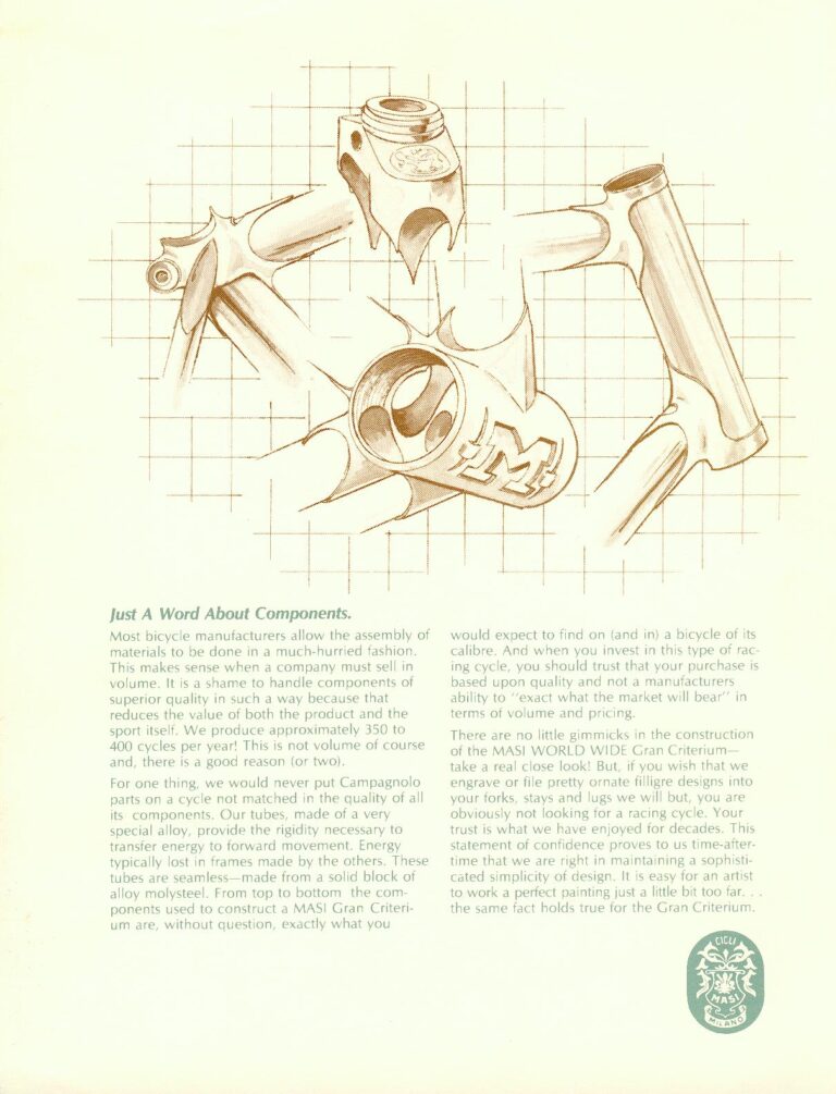 Masi World Wide Brochure — The Tradition, the Gran Criterium, the 3/V Volumetrica and the Nuova Strada (Pen Drawings, High Country Imports) — page 3 of 8