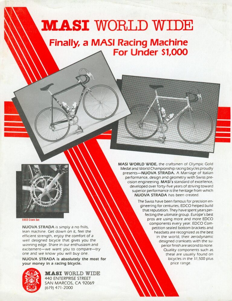 Masi World Wide Sheets — Gran Criterium, 3V Volumetrica and Nuova Strada, with Specifications (San Marcos, California) — page 5 of 6