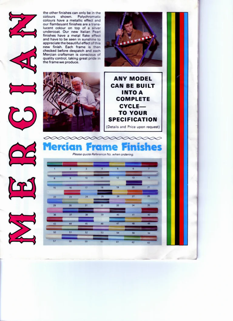 Mercian Catalog of about 1985 — Handbuilt Frames and Cycles, from the Tourist Tandem to the 753 Special and the Classic — page 3 of 16