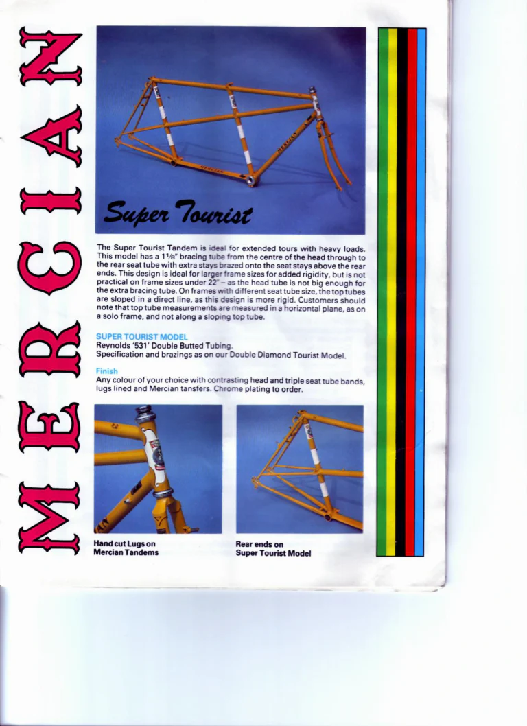 Mercian Catalog of about 1985 — Handbuilt Frames and Cycles, from the Tourist Tandem to the 753 Special and the Classic — page 5 of 16