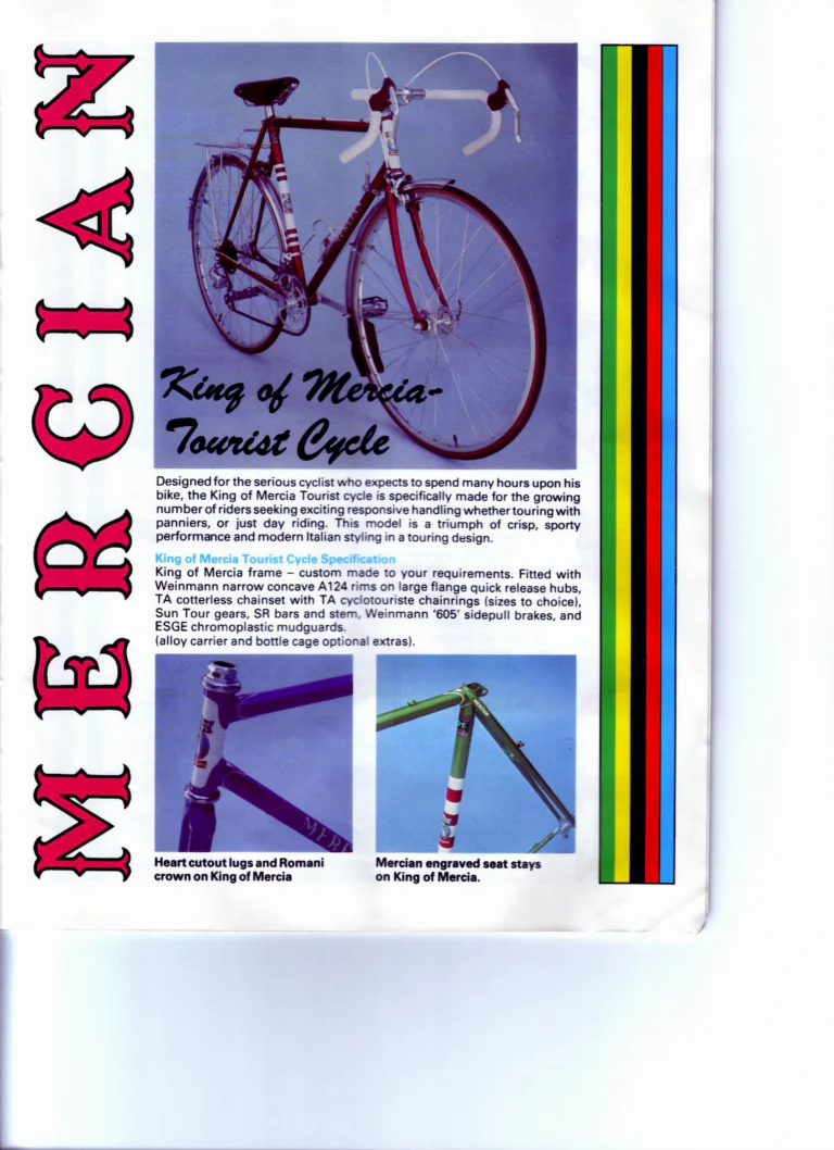 Mercian Catalog of about 1985 — Handbuilt Frames and Cycles, from the Tourist Tandem to the 753 Special and the Classic — page 13 of 16