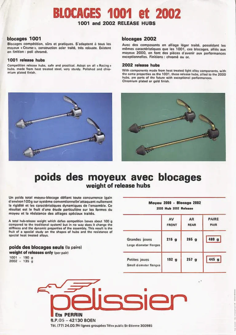 Pelissier Leaflet — The 2000 «Course» Hubs with Prestressed Bearings, and the 1001 and 2002 Releases — page 3 of 3