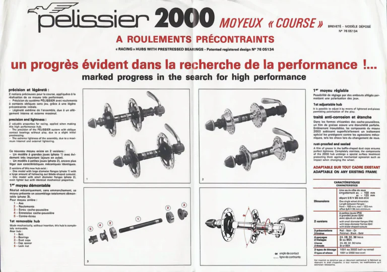 Pelissier Leaflet — The 2000 «Course» Hubs with Prestressed Bearings, and the 1001 and 2002 Releases — page 2 of 3