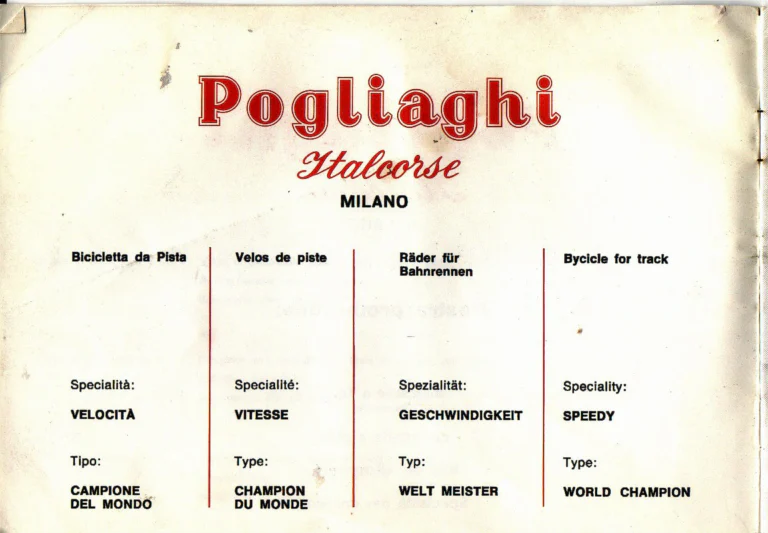 Pogliaghi Italcorse Catalog — Track, Road and Tandem Bicycles, Frames Made to Measure and Home Trainers, Milano — page 4 of 24