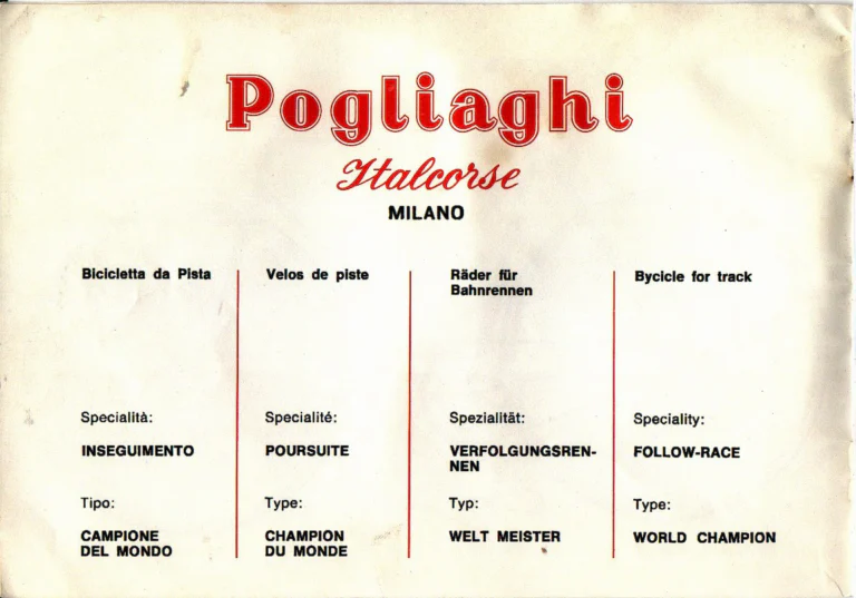 Pogliaghi Italcorse Catalog — Track, Road and Tandem Bicycles, Frames Made to Measure and Home Trainers, Milano — page 6 of 24