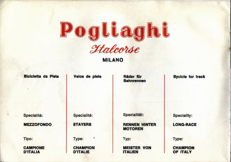 Pogliaghi Italcorse Catalog — Track, Road and Tandem Bicycles, Frames Made to Measure and Home Trainers, Milano — page 8 of 24