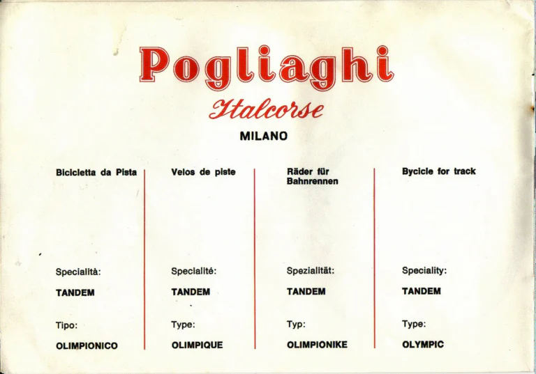 Pogliaghi Italcorse Catalog — Track, Road and Tandem Bicycles, Frames Made to Measure and Home Trainers, Milano — page 10 of 24