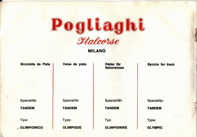 Pogliaghi Italcorse Catalog — Track, Road and Tandem Bicycles, Frames Made to Measure and Home Trainers, Milano — page 12 of 24